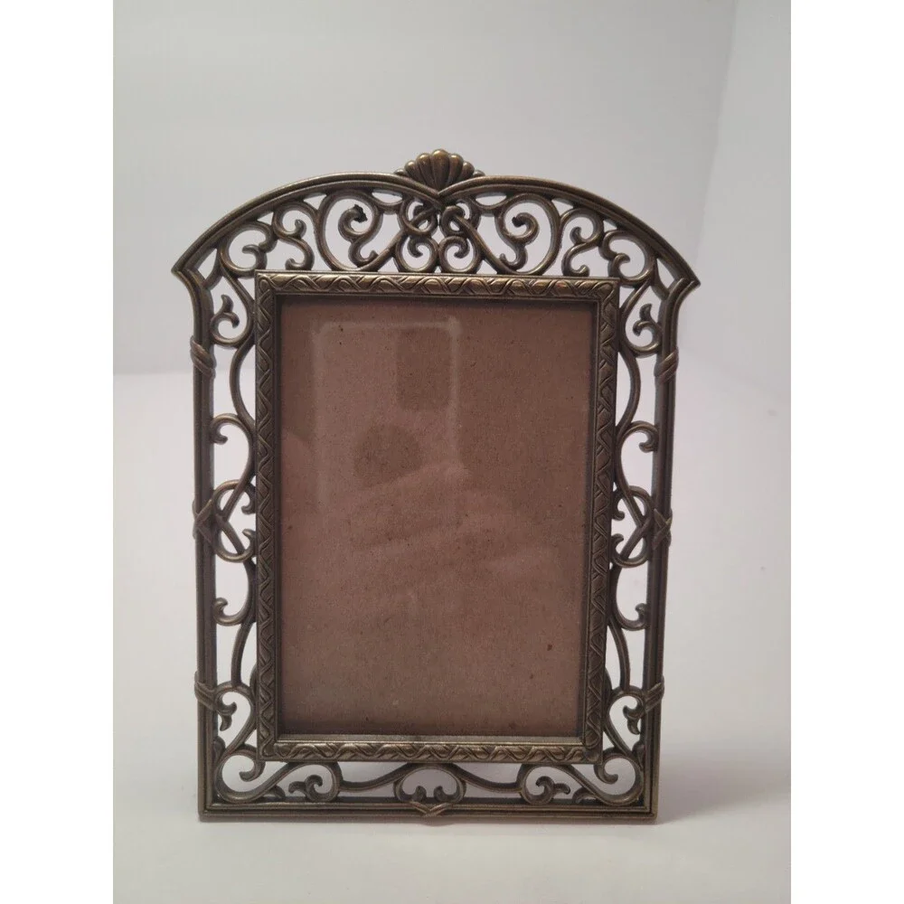 Ornate Bronze Metal Scroll Filigree Picture Frame 5x7 Tabletop Decor
